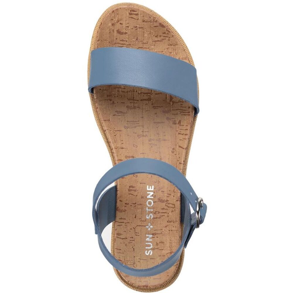 Sun + Stone Womens Mattie Blue Faux Leather Open Toe Flats Shoes NWT - Picture 3 of 3